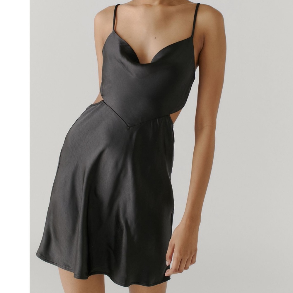 NWT * Kiss The Sky Black Satin Cutout Dress Size XS